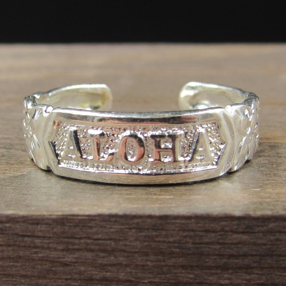 Size 5.5 Sterling Silver Floral Aloha Toe Band Ring Vintage